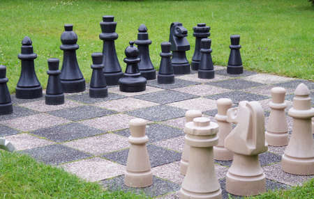 life size chess in the gardenの写真素材