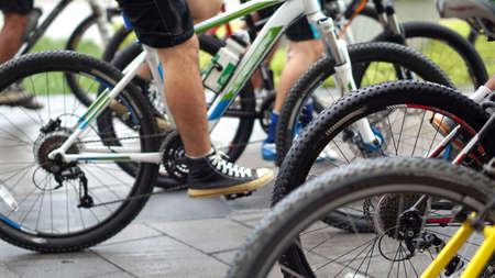 cycling race, car free green day biking abstractの写真素材