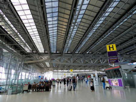 airport terminal structure with peopleのeditorial素材