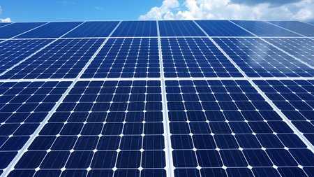 solar cell roof with blue skyの写真素材