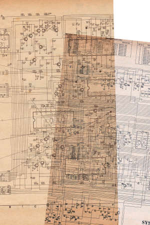 electrical plan with old paper textureの写真素材