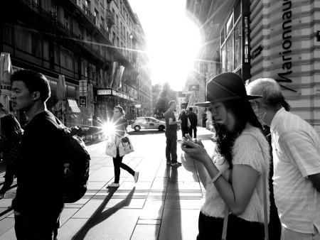 Asian tourist in Vienna, Austria. Black and white street shoot photosのeditorial素材