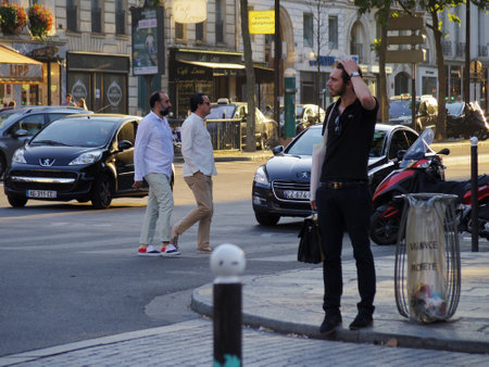 guy on street in Paris, Franceのeditorial素材