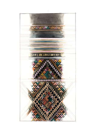 native Thai, Asian fabric pattern illustration hand drawn