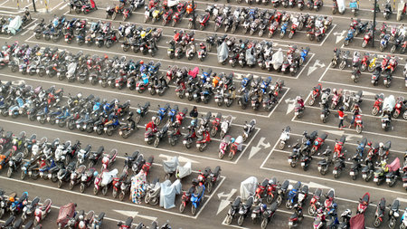 car and motorcycle parking lot top viewのeditorial素材
