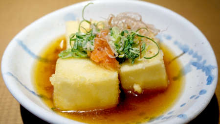 japanese fried tofu dish vegetarian dish delicious menuの写真素材