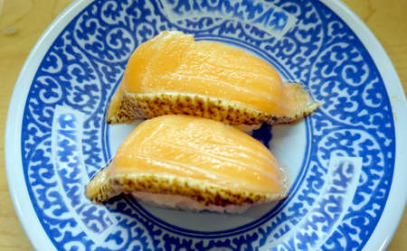 seared salmon belly sushi nigiri Japanese foodの写真素材