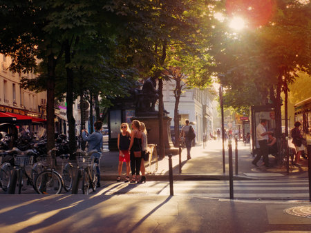 Paris, France - July 2014 - Summer street view in Paris magical evening momentのeditorial素材