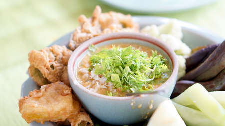 Traditional thai food carb paste in beautiful porcelain wareの写真素材