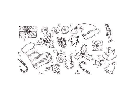 Christmas holiday ornaments and elements doodleの写真素材