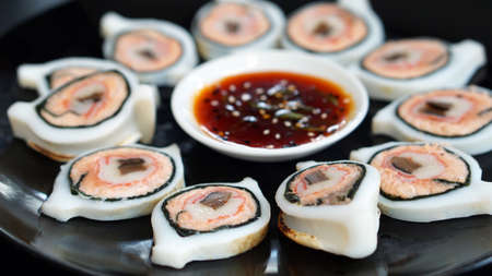 stuffed squid with seafood  zen fusion food styleの写真素材
