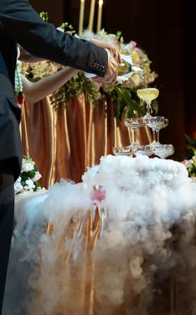 wedding champagne and smokeの写真素材