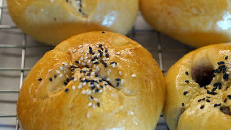 bread bun sesame on shop shelf