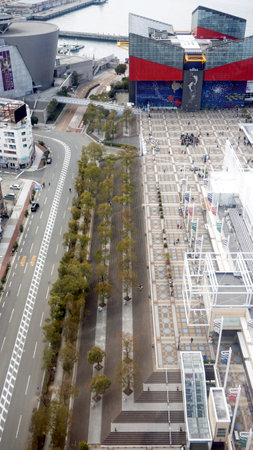 Osaka, Japan - March 2015: kaiyukan aquarium from aerial viewのeditorial素材