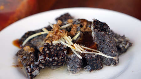 Taiwan cuisine food, goose blood sticky rice sausage with ginger dishの写真素材