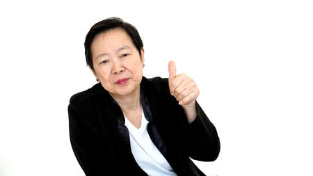 happy business asian woman manager success thumb up on white isolated background