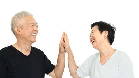 happy asian senior couple holding hands promis abstract