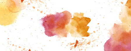 Warm tone watercolour splash spot background white copy spaceの写真素材