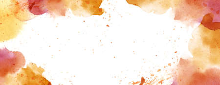 Warm tone watercolour splash spot background white copy spaceの写真素材