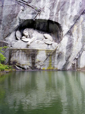 The Lion Monument (Löwendenkmal), the Lion of Lucerne. a rock relief in Lucerne, Switzerland,の写真素材