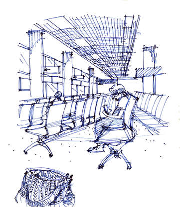 People watiting at airport hand sketch illustrationの写真素材