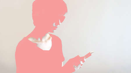 Asian cool hipster girl wearing sunglasses and headphone, urban lifestyle concept with pink and grey graphicの写真素材