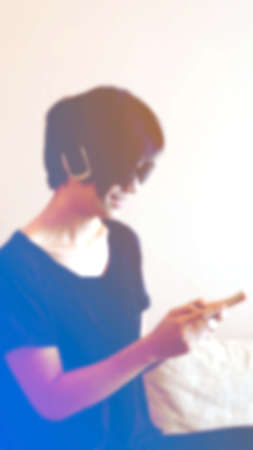 Asian cool hipster girl wearing sunglasses and headphone, lifestyle concept soft light pastelの写真素材