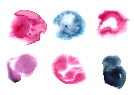 Circles watercolor spot iilustration on white papaer texture isolate backgroundの写真素材