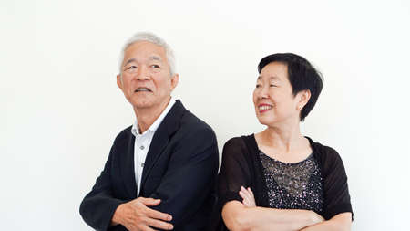 Happy Asian senior couple, family business owner partner portrait togetherの写真素材