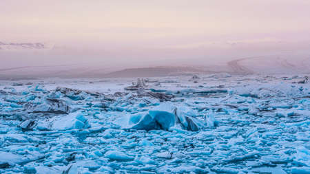 sun light reflecting on iceberg glacier lagoon, jokulsarlon of Iceland