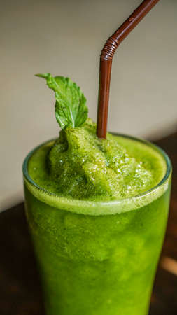Healthy green mint smoothie drink. Indian Pudina juice or lassiの写真素材