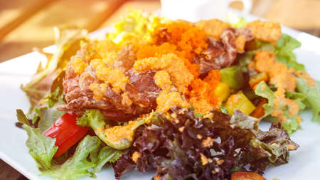 Fried crab seafood salad with asian style dressingの写真素材