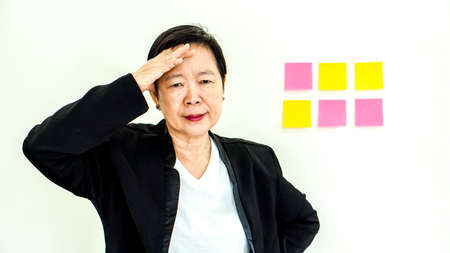 Asian business senior woman unhappy expression with copy spaceの写真素材