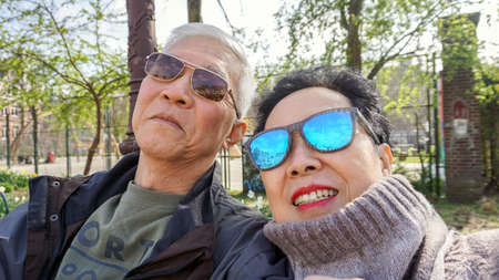 Asian senior couple retirment trip to Europeの写真素材