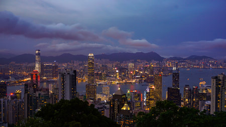 Hong Kong - April 2016: Skyline of Hong Kong world economic country Asiaのeditorial素材