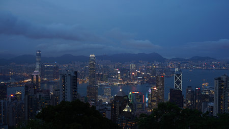 Hong Kong - April 2016: Skyline of Hong Kong world economic country Asiaのeditorial素材