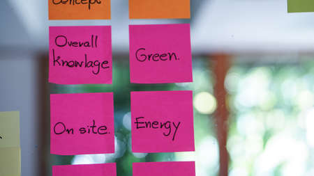 Power electric brainstrom sticky note glass wall meeting room