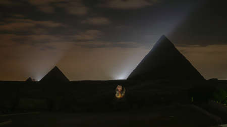 Giza pyramids light illumination show at night colorful and projection show world seven wondersの写真素材