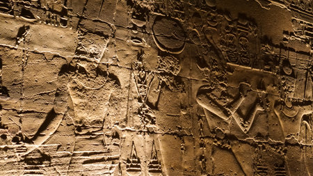 The Botanical Chamber, the Temple of Karnak hieroglyphic of exotic plants and birds wall