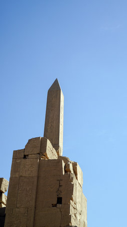 Egypt Karnak temple Luxor obelisk columns with hierogyphics history architectureのeditorial素材