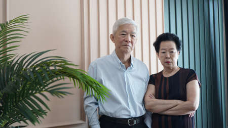 Smart business Asian senior couple happy in luxury interior houseの写真素材