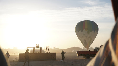 Luxor, Egypt December 2019: balloon riding at Valley of the king landing local pick upのeditorial素材
