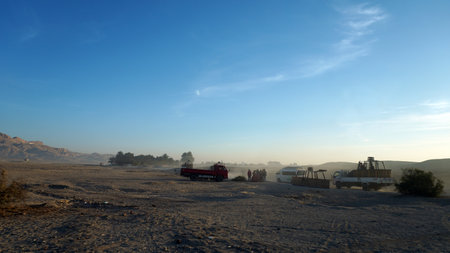 Luxor Egypt balloon riding scene at Valley of the king area tourist attractionのeditorial素材