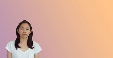Asian mixed race middle mature woman positive happy expression in causal cloth
