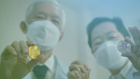Crypto digital currency with medical health care business privacy and research relation positiveの写真素材