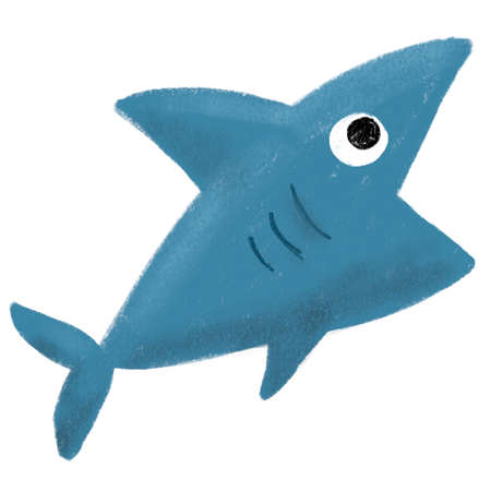 Shark with sharp teeth open mouth cute cartoon character illustration drawingの写真素材