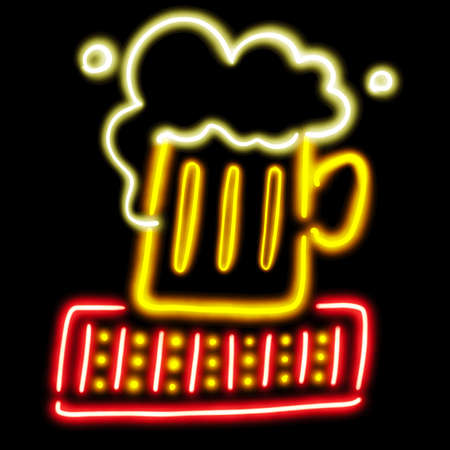 Beer mug neon light art night pub bar alcohol drink signage illustrationの写真素材