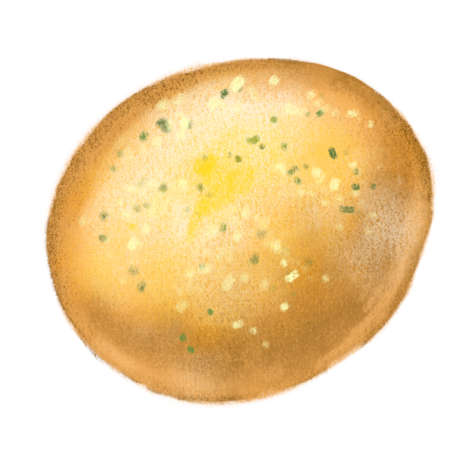 Fresh Italian garlic cheese parsley baked bread bun bakery hand illustrationの写真素材