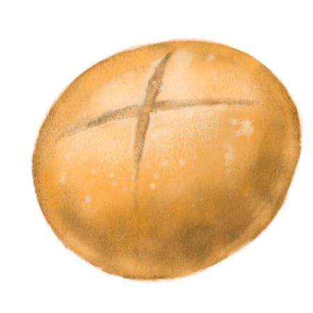 Fresh baked rye bread bun bakery hand drawing illustrationの写真素材