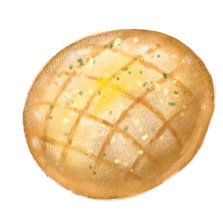 Fresh Italian garlic cheese parsley baked bread bun bakery hand illustration